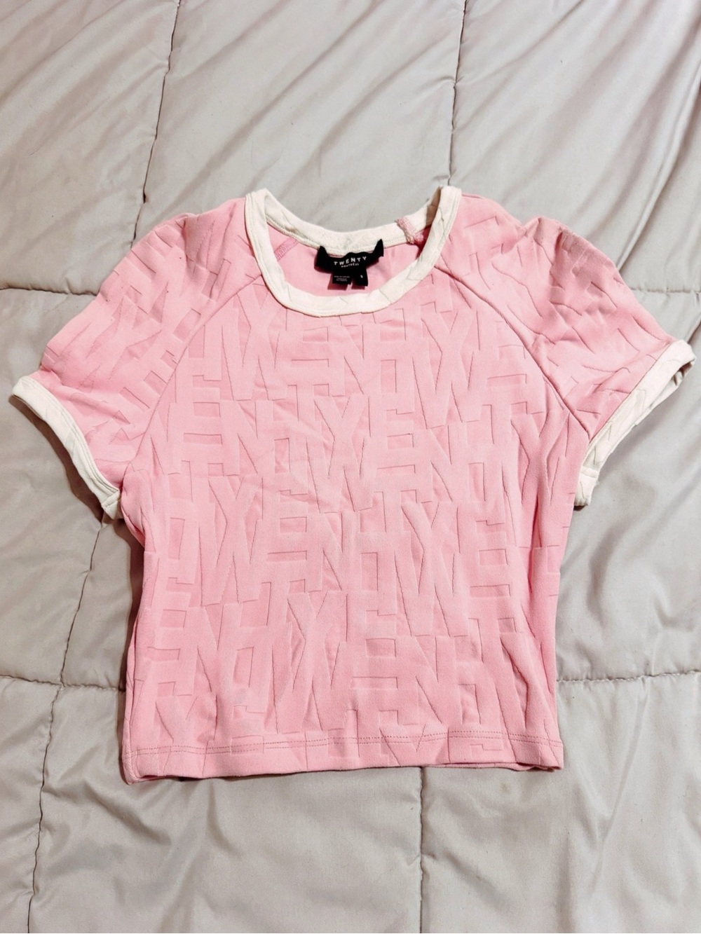 Twenty Montreal Pink Textured Logo Ringer Crop Tee